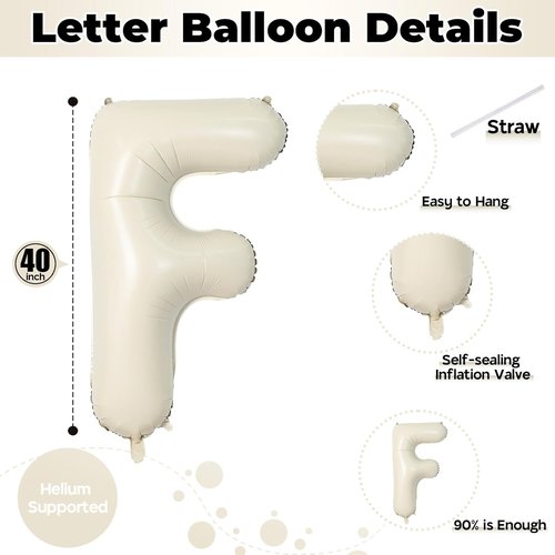 F Letter Balloons by [Brand Name] - 40 Inch Cream Foil Alphabet for Elegant Birthday Party Decor