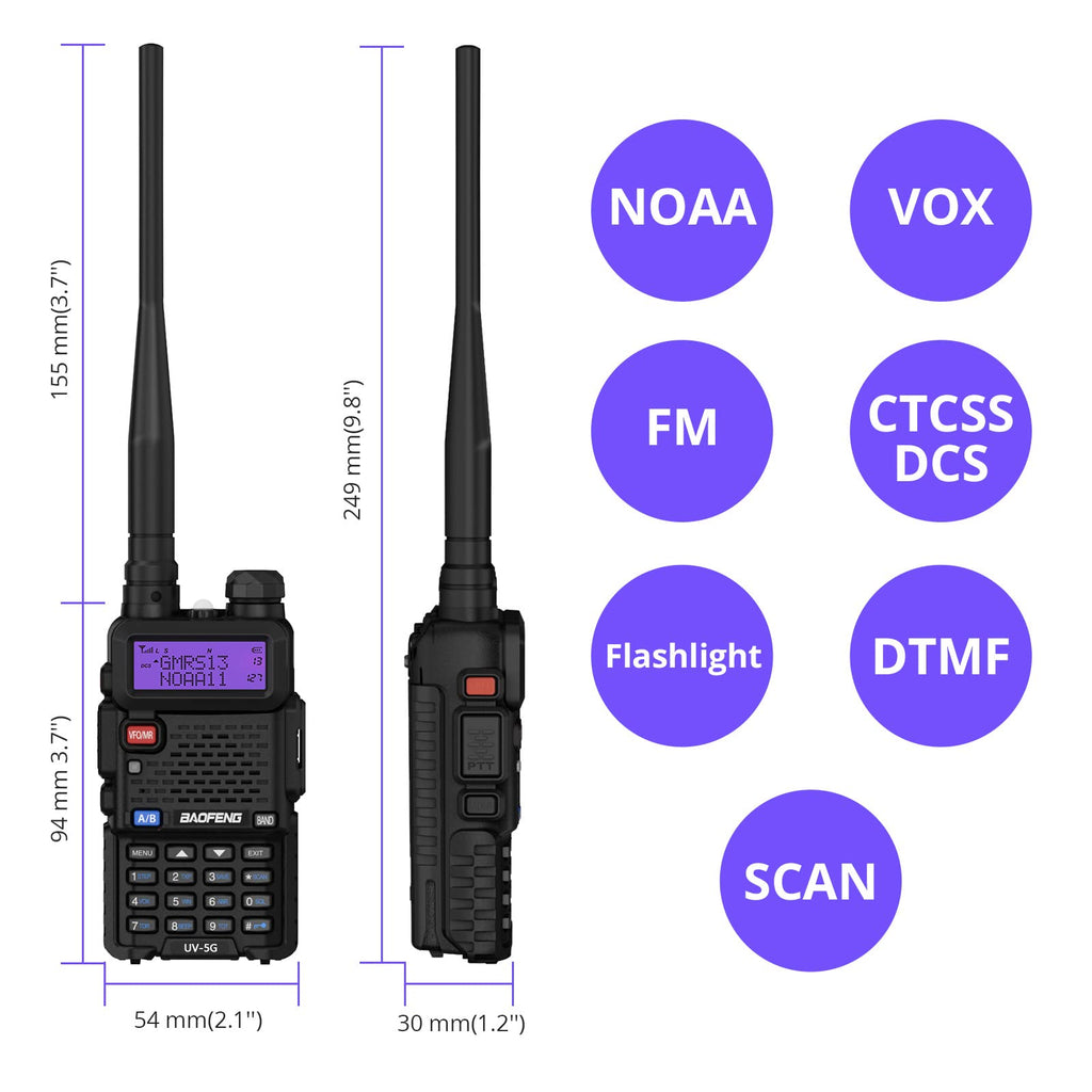4 Pack BAOFENG UV-5X (UV-5G) GMRS Radio, Long Range Walkie Talkies with 2 Pcs 3800mAh Battery, Two Way Radio with Speaker Mic, GMRS Handheld Radio for Adults, Support Chirp & NOAA