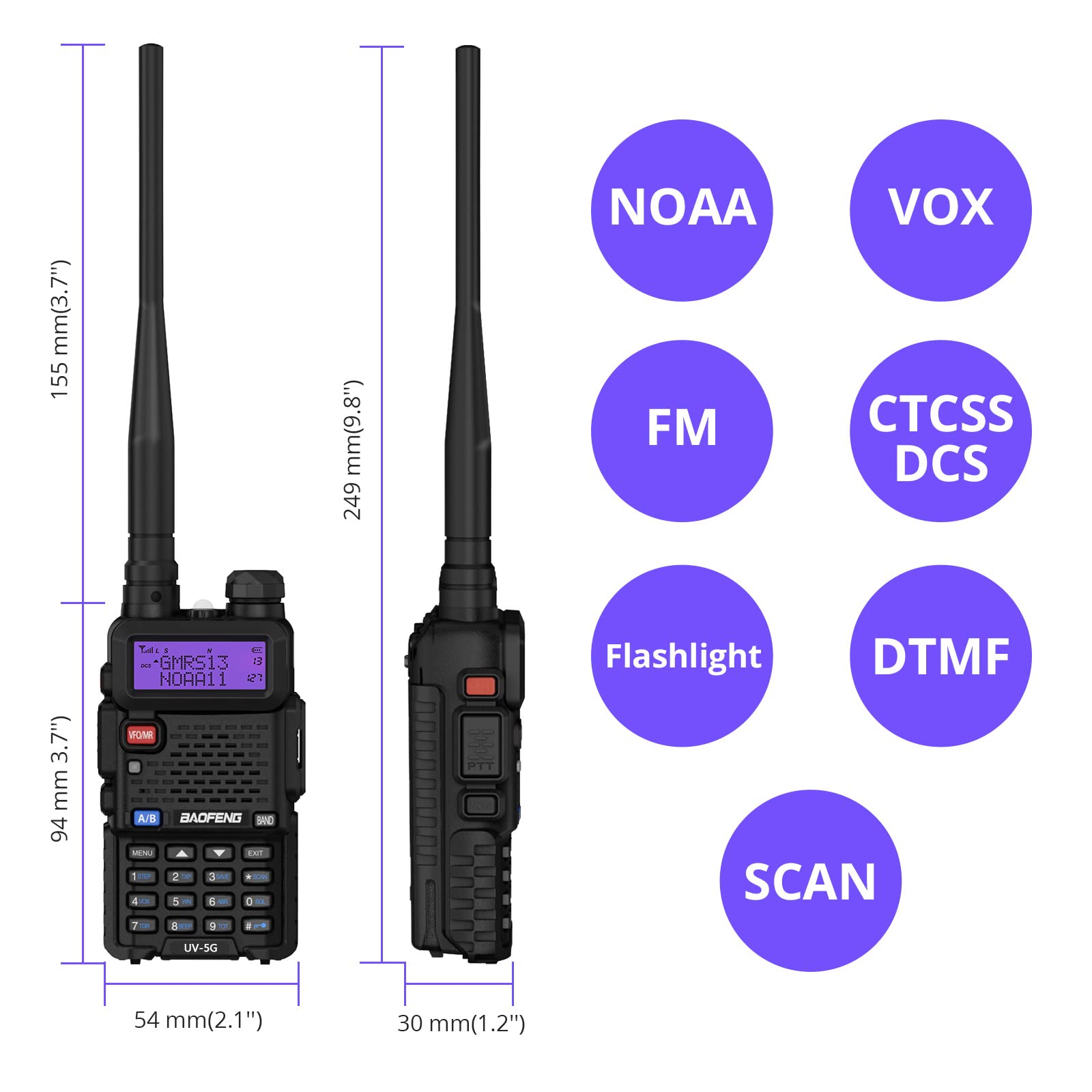 4 Pack BAOFENG UV-5X (UV-5G) GMRS Radio, Long Range Walkie Talkies with 2 Pcs 3800mAh Battery, Two Way Radio with Speaker Mic, GMRS Handheld Radio for Adults, Support Chirp & NOAA