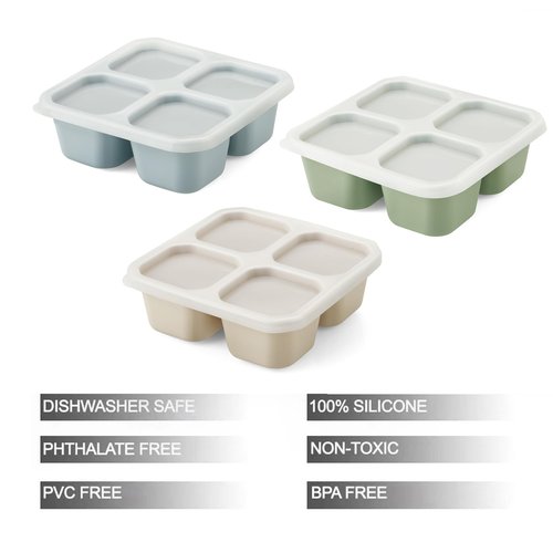 PandaEar 3 Pack Snack Containers, 4 Compartment Silicone Bento Lunch Snack Box with Lids, Reusable Divided Meal Snack Containers for Adults Kids Toddler, Food Storage Containers for School Work Travel
