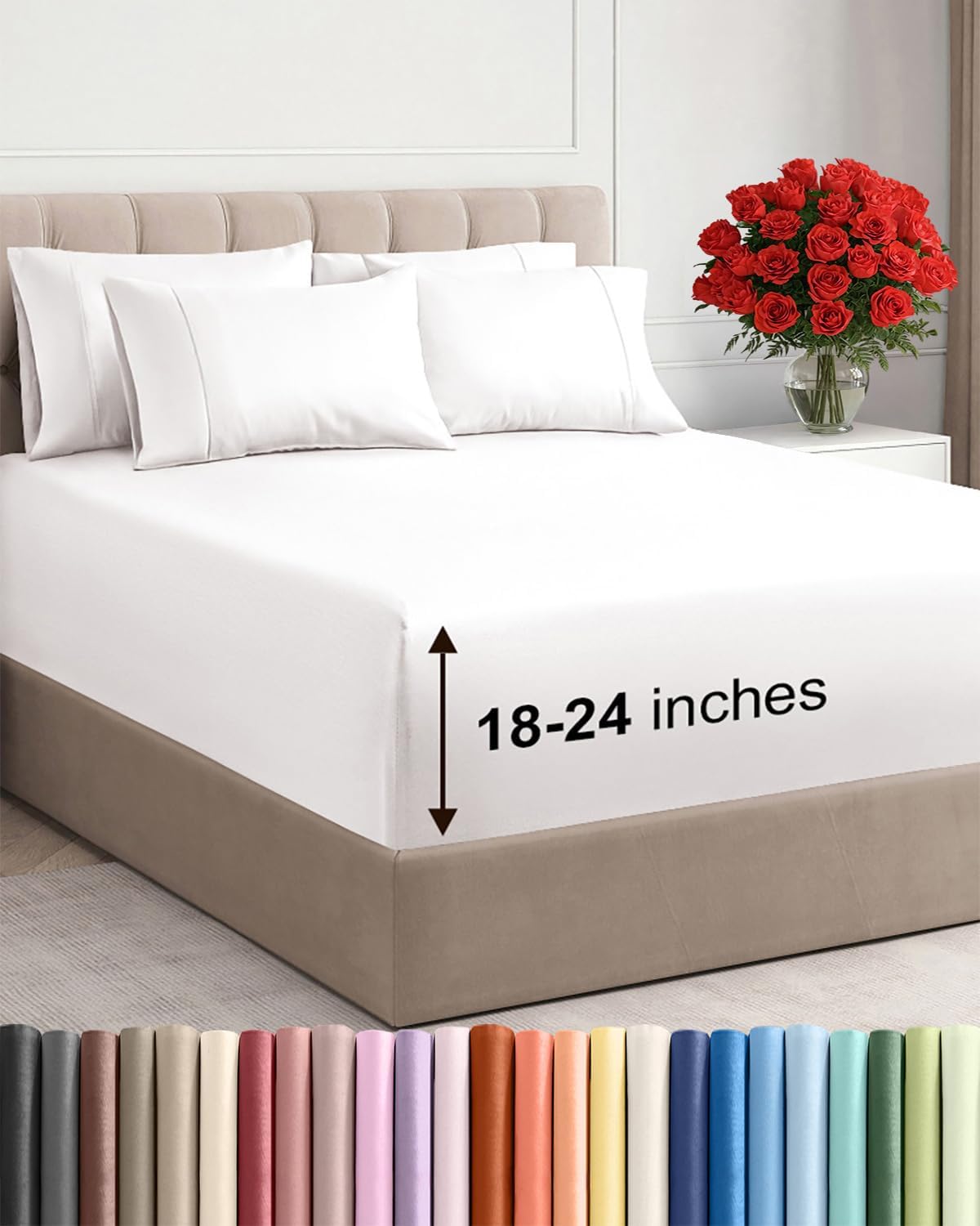 Skiennix Extra Deep Cal King Sheet Set - 6-Piece Breathable Cooling Bedding - Luxury Soft & Wrinkle-Free - Antique White