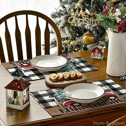 12x18 Inch Christmas Placemats Set of 6 - Buffalo Plaid Holiday Table Decor