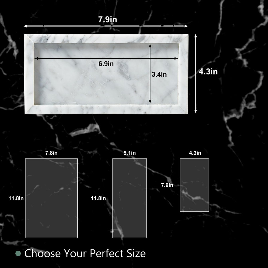 Natural Small Marble Vanity Tray, Luxury Stone Organizer for Bathroom & Kitchen | Holds Soap Dispenser, Jewelry, Perfume | Non-Resin, Non-Ceramic Décor