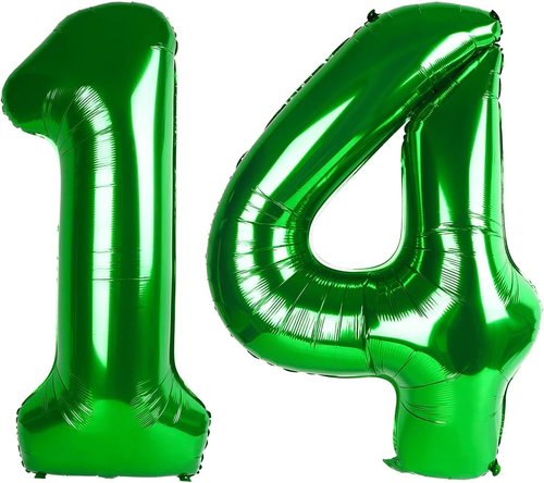Green Number 14 Balloon - 40 Inch 14th Birthday Decorations for Boys & Girls | St. Patrick's Day Theme