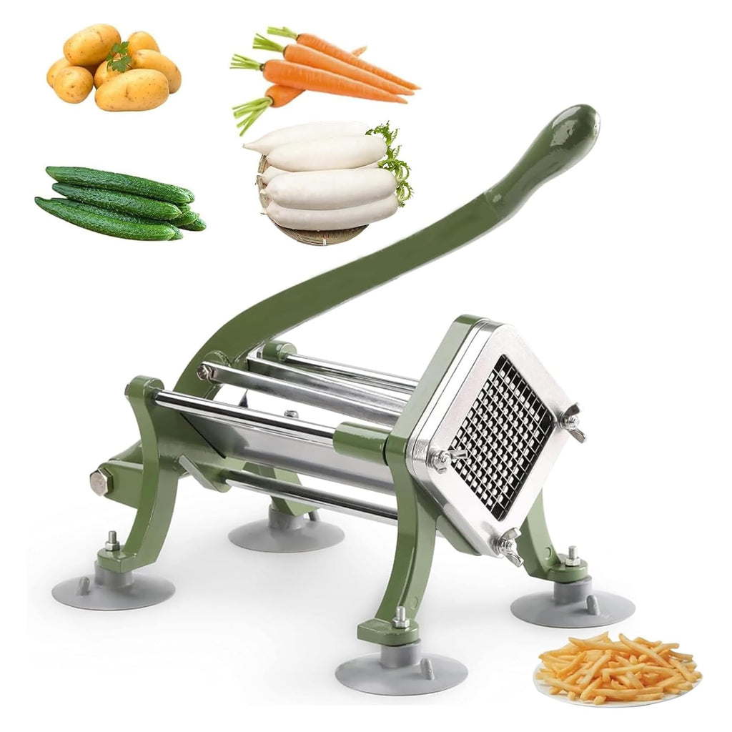 French Fry Cutter, Commercial Potato Slicer with Suction Feet,Great for Potato, French Fries, Cucumber, Vegetables, Carrot (Green- 3/8 Inch Blade)