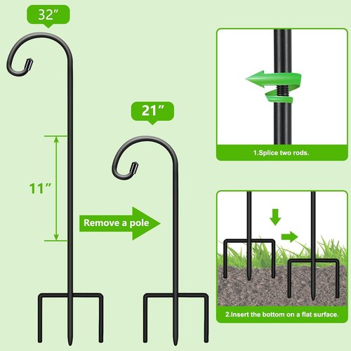 Feed Garden Adjustable 32-Inch Small Shepherds Hooks - Perfect for Lanterns, Plants, Bird Feeders | 2 Pack