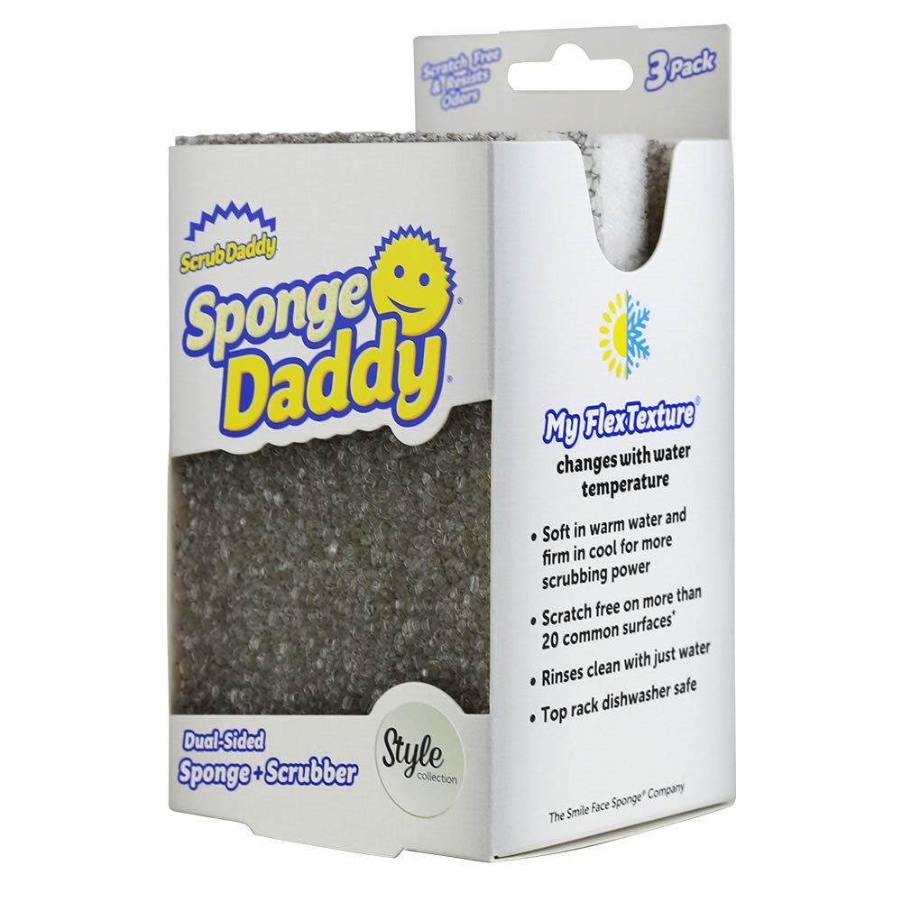 Scrub Daddy Sponge Daddy Style, Dual Sided Sponge Scrubber, Dish Sponges for Washing up, Non Scratch Scourers for Cleaning Dishes, Bathroom Scrubbing Tool, Kitchen Sponges Multipack
