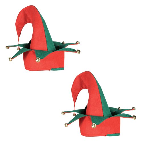 Beistle S20736AZ2 Felt Elf Hat w/Bells 2 Piece, Red/Green