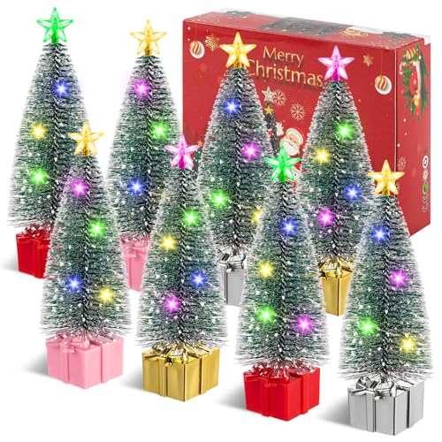 Mini Christmas Tree with Lights - 8 Pack Tabletop Holiday Decor - Variation of 8