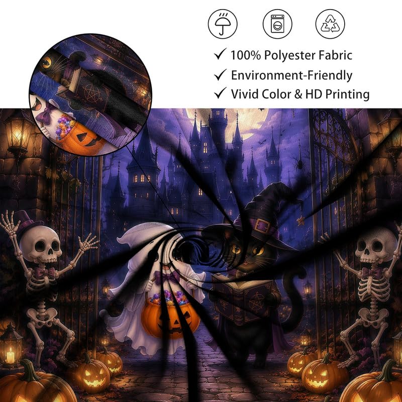 Cute Ghost Cat Halloween Shower Curtain 72x72 in Waterproof