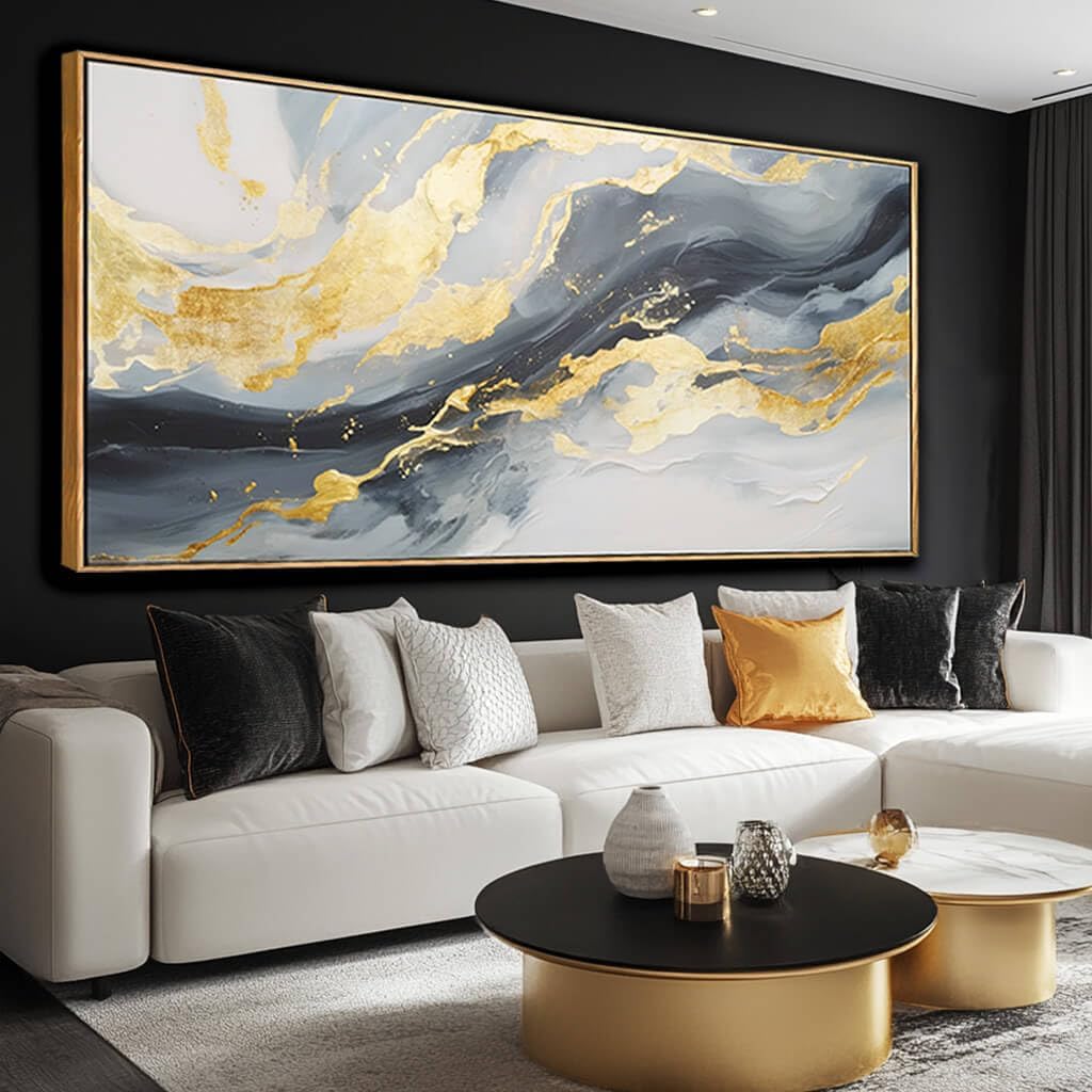 SDYA Large Abstract Canvas Wall Art - Gold & Blue Decor for Living Room, Bedroom, Office | 29x58 Inch