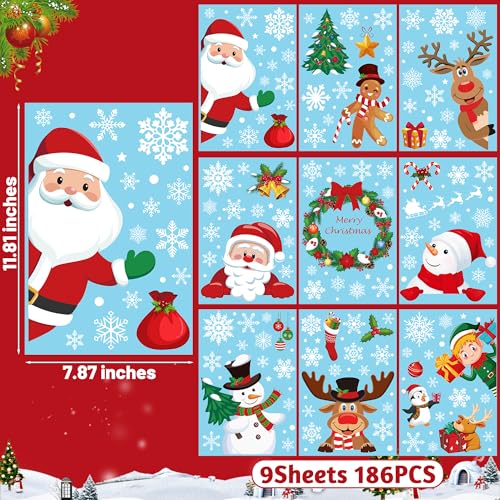 186PCS Christmas Window Clings - Festive PVC Stickers & Decals
