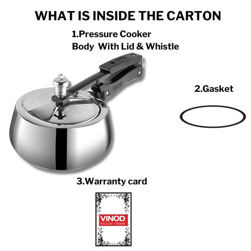 Vinod Europa Stainless Steel Inner Lid Pressure Cooker - 3 Litre | Handi Shape | Sandwich Bottom Cooker | Induction and Gas Base | ISI and CE certified