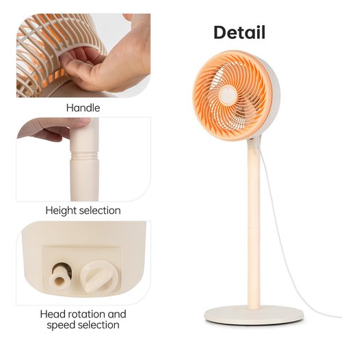 BEESTAR Stand Fan for Bedroom,Oscillating Pedestal Fan with 3-Speed, Adjustable Height,Standing Floor Fan for Living Room, Bedroom, Kitchen, and Home Office