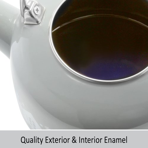 Chantal SVEN "Mountain Village" Enamel-on-Steel Whistling Teakettle, 1.4 quart, Fog Grey with White Decal