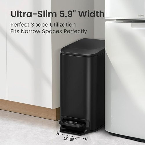 Cesun Stainless Steel Trash Can - 6 Liter Soft Close Lid with Step Pedal | Anti-Fingerprint Matt Black Finish