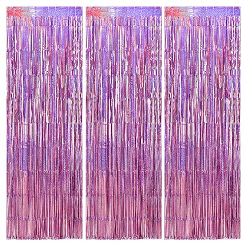 Laser Pink Streamers for Parties - 3.28ft x 6.56ft Pink Foil Curtain Set