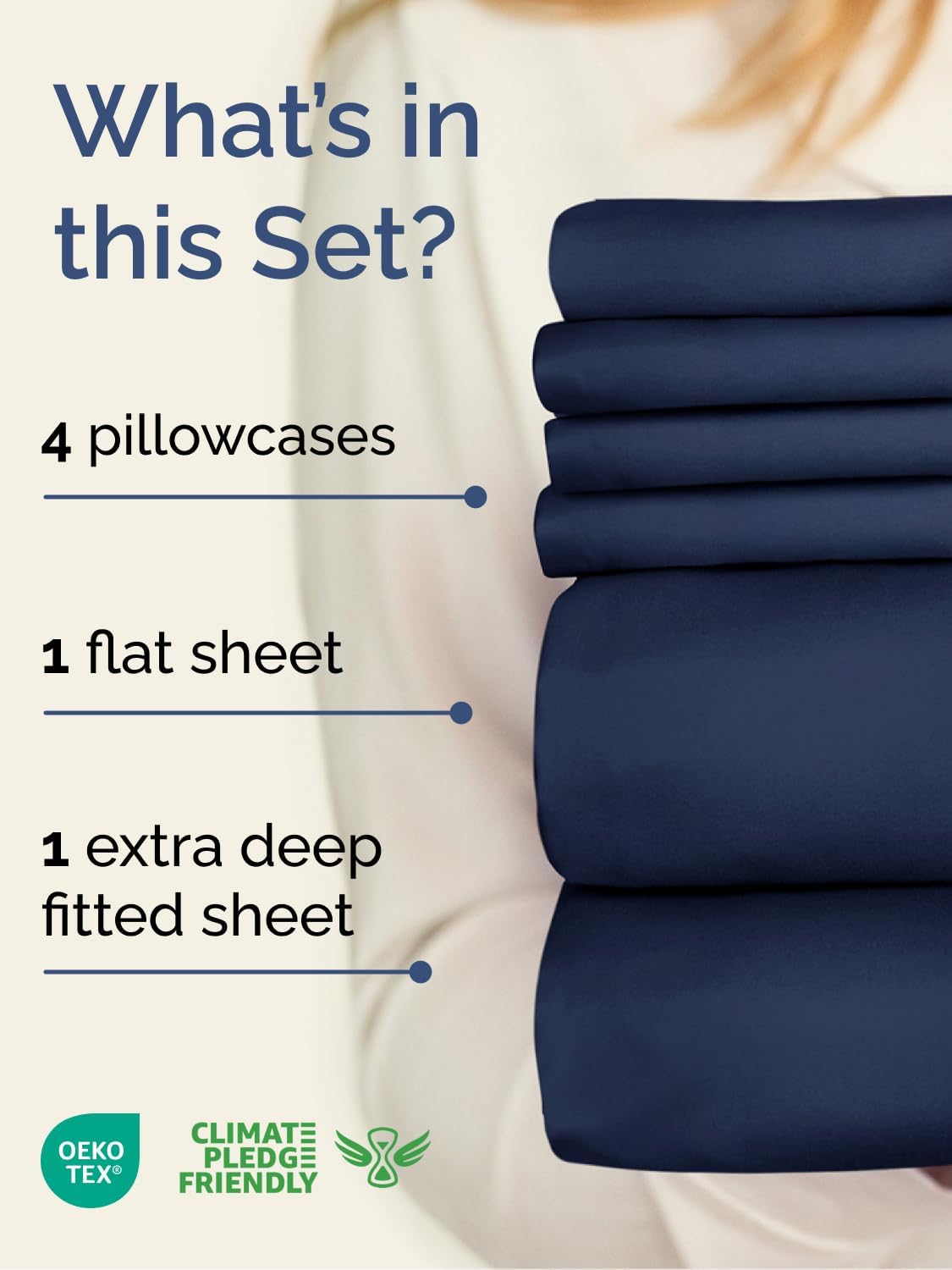 Skiennix Extra Deep King Sheet Set - 6 Piece Breathable Cooling Bedding - Soft Wrinkle-Free Navy Blue