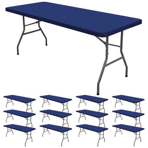 12 Pack Spandex Tablecloth Table Top Cap Cover, Navy Blue Stretch Table Covers for 8FT Tables, Elastic Rectangle Tablecloth Protector for Outdoor Party Picnic Wedding (Navy Blue,30" W x 96" L)