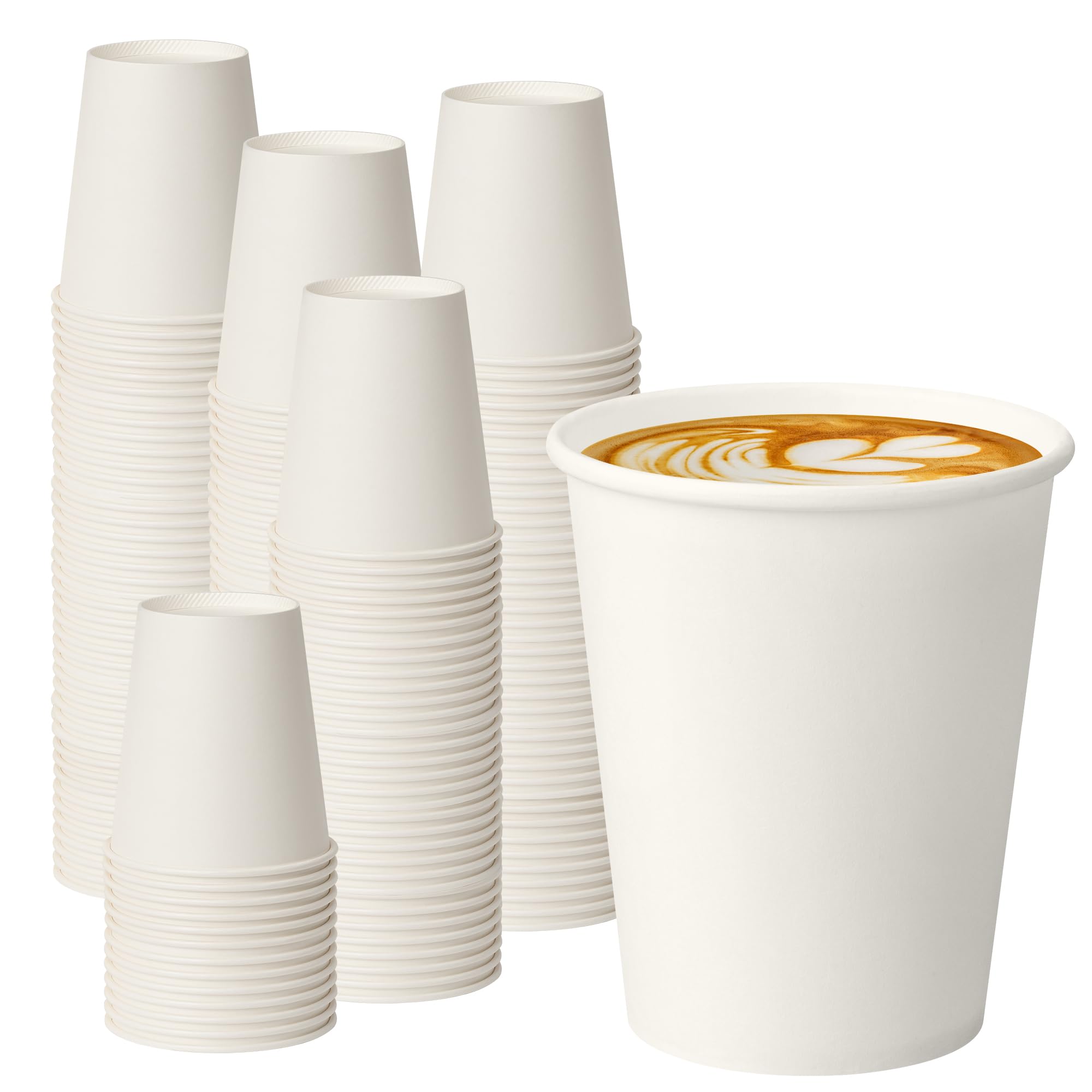 PACKINNO 8 oz White Paper Coffee Cups, Disposable Hot Cups for Coffee, Tea, Cocoa, Water, 400 Pack