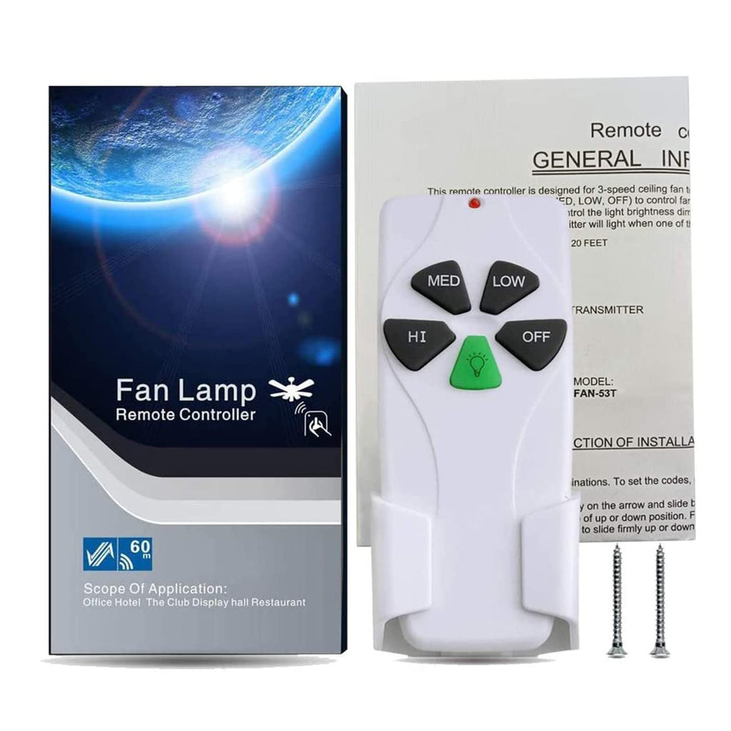 Ceiling Fan Remote Control Replacement for Harbor Breeze Allen+Roth 2AAZPFAN53T CHQ7030T UC7030T FAN-53T Fan-HD L3HFAN35T, 3-Speed and Light Dimmer,4-Dip Switch with Wall Holder (Only Remote)