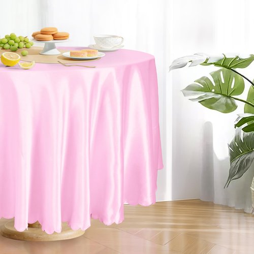 Entisn 6 Pack 120 Inch / 10ft Round Tablecloth, Pink Satin Table Cover for 8-12 Seats, Wrinkle Resistant and Washable Silky Table Cloths for Wedding Party Banquet Events Decoration