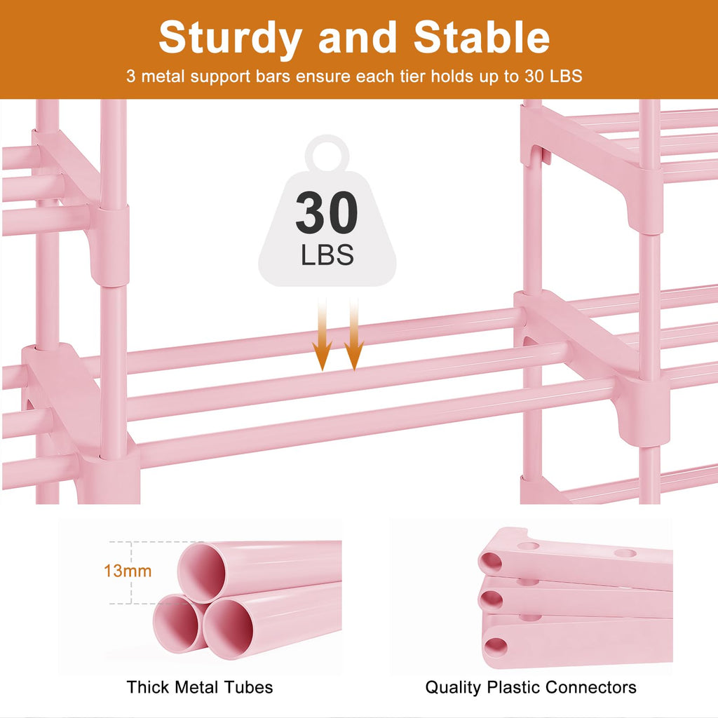 WOWLIVE 9 Tiers Shoe Rack Shoe Storage Shoe Organizer 50-55 Pairs Shoe Tower Unit Shelf Durable Metal Pipes with Plastic Connectors Stackable Cabinet Pink