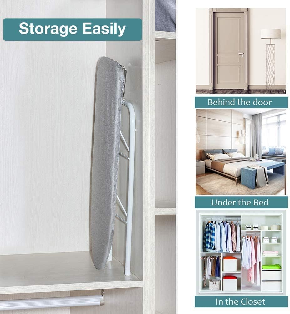 STORAGE MANIAC Tabletop Ironing Board - Durable All-Iron Frame with Iron Rest & Silver Metallic Cover - Silver Grey
