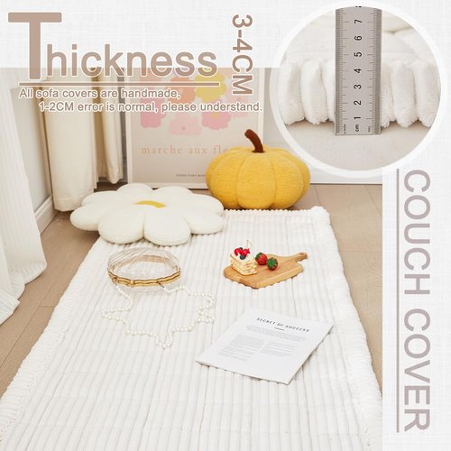 Awjcsv Couch Cover for Dogs Washable, Fuzzy Pet Couch Covers for 3 Cushion Sofa Pet Friendly, Non Slip Sofa Cover (White, 23.6" x 47"/60 x 120cm)