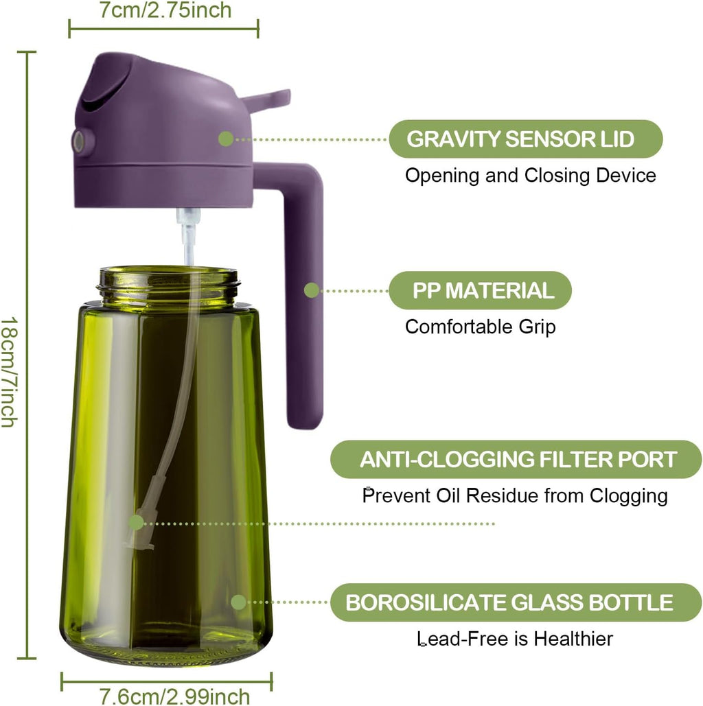 YARRAMATE 16oz Dark Green Oil Sprayer - Premium 2-in-1 Food-Grade Olive Oil Dispenser for Cooking & BBQ