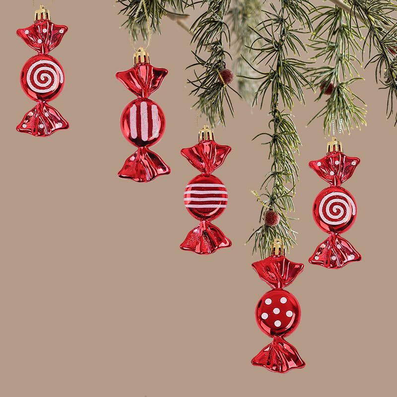 DAHI 12pcs Red Christmas Candy Cane Tree Ornaments, 3.5 Inch