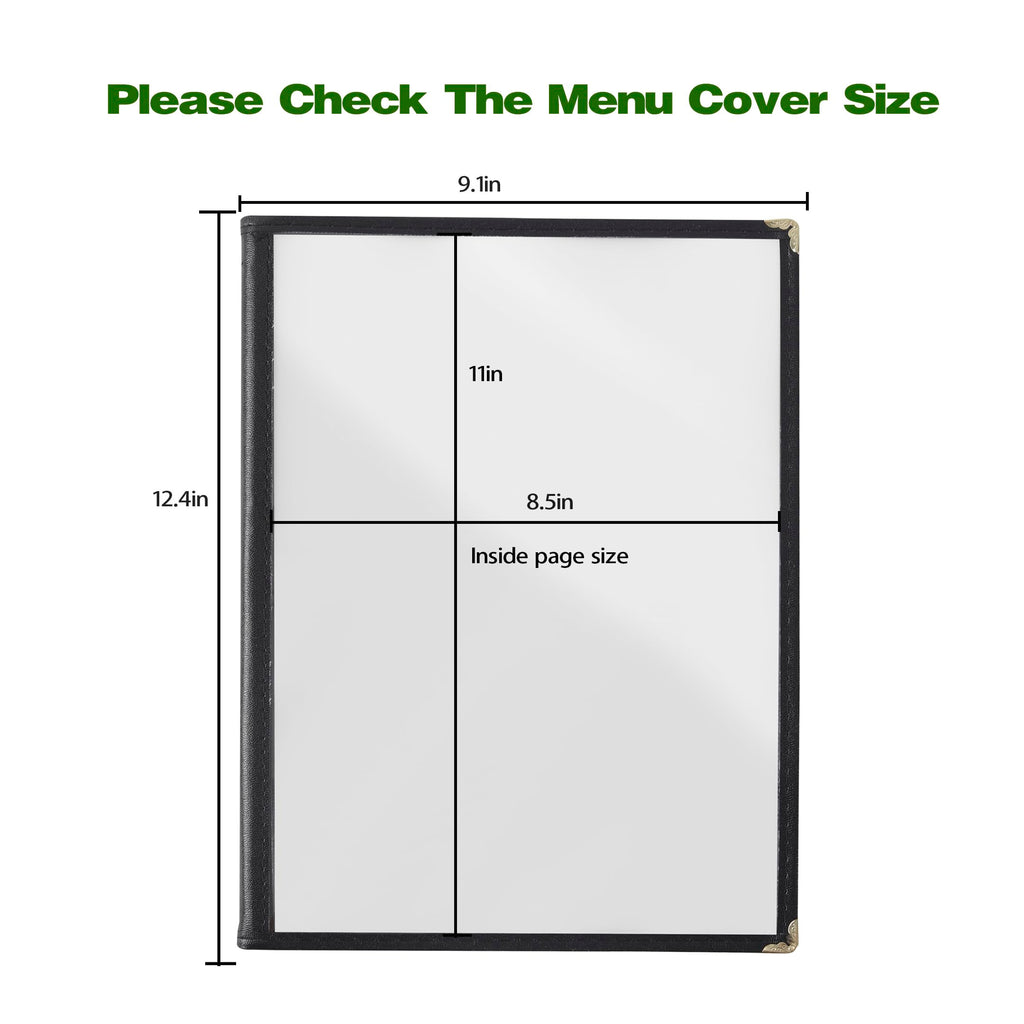 Restaurant Menu Covers Set 20 - Transparent Menu Covers 8.5" x 11" - 4 Page 8 View Menu Holder Black Folder for Bar Café