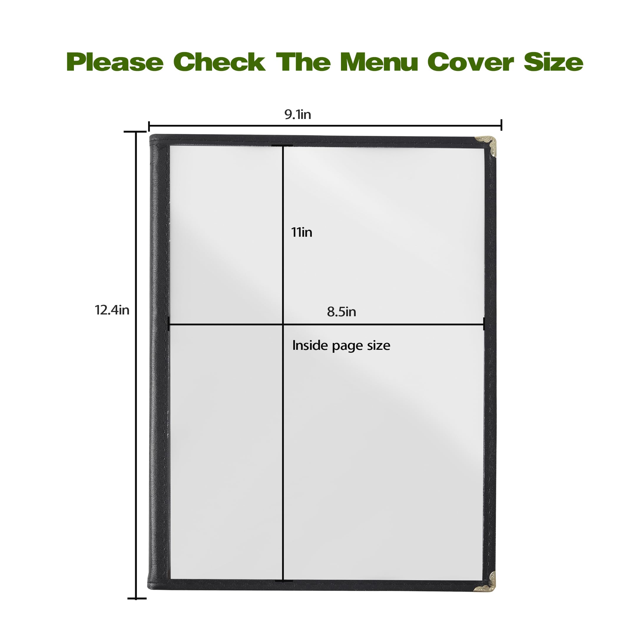 Restaurant Menu Covers Set 20 - Transparent Menu Covers 8.5" x 11" - 4 Page 8 View Menu Holder Black Folder for Bar Café