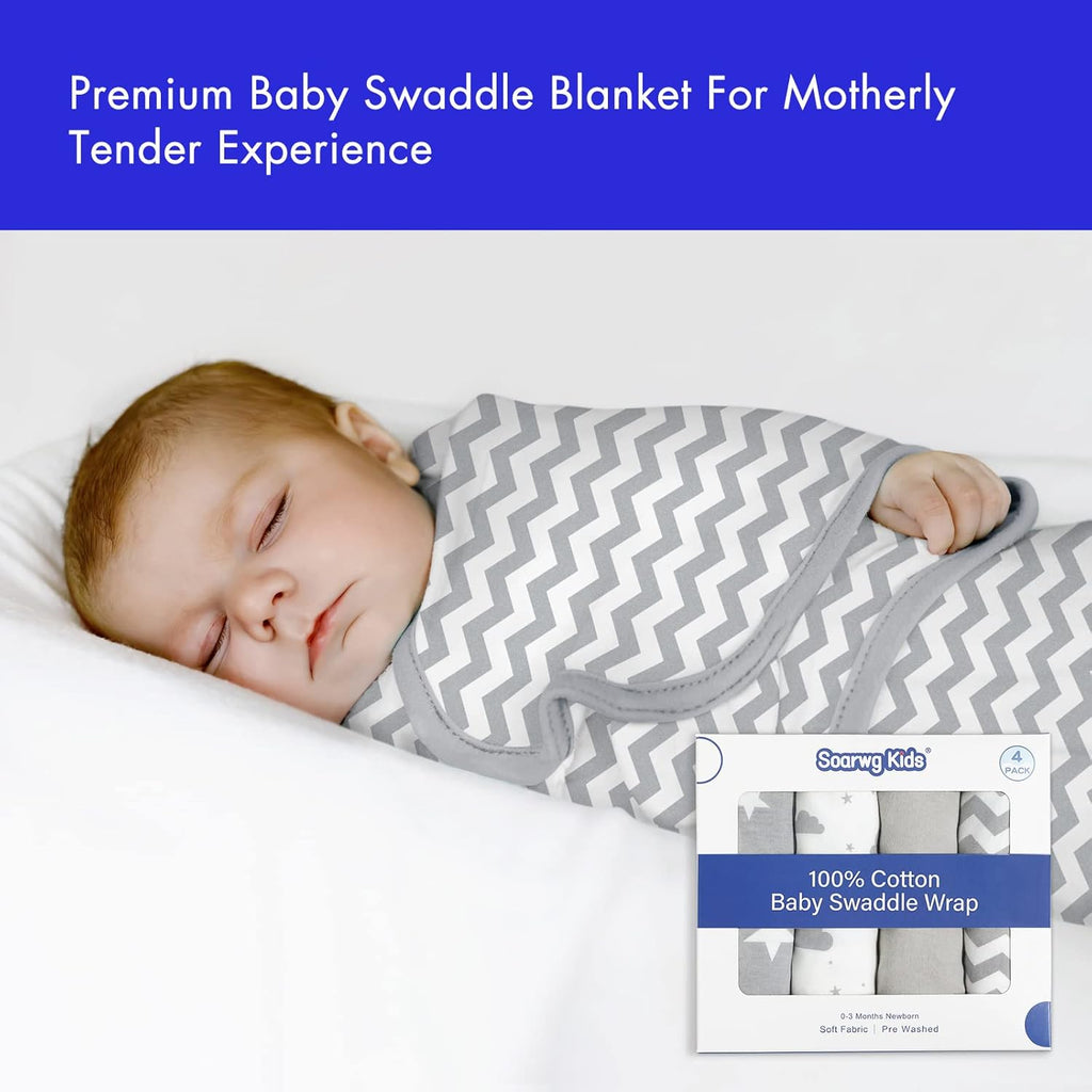 Skiennix Organic Baby Swaddle Sleep Sacks - 4-Pack Adjustable Cotton Wraps for Newborns (0-3 Months)