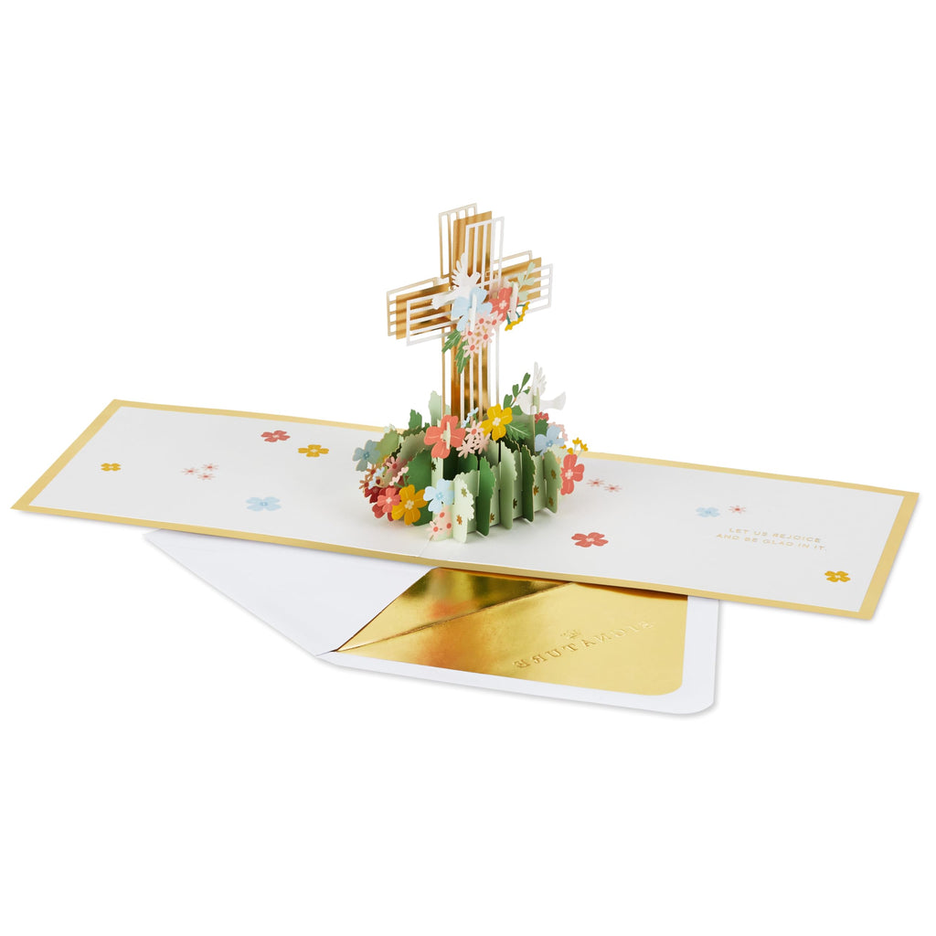Hallmark Signature Paper Wonder Religious Pop Up Card (Cross with Flowers) for Birthdays, Baptisms, Confirmations
