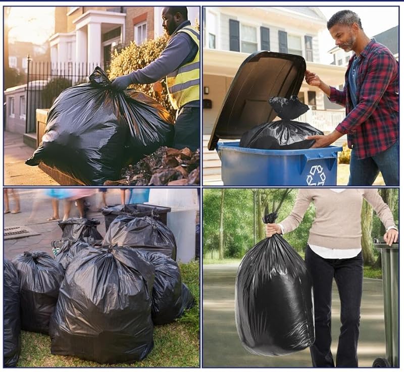 Teivio Large Black Trash Bags - 55-60 Gallon, 20 Count