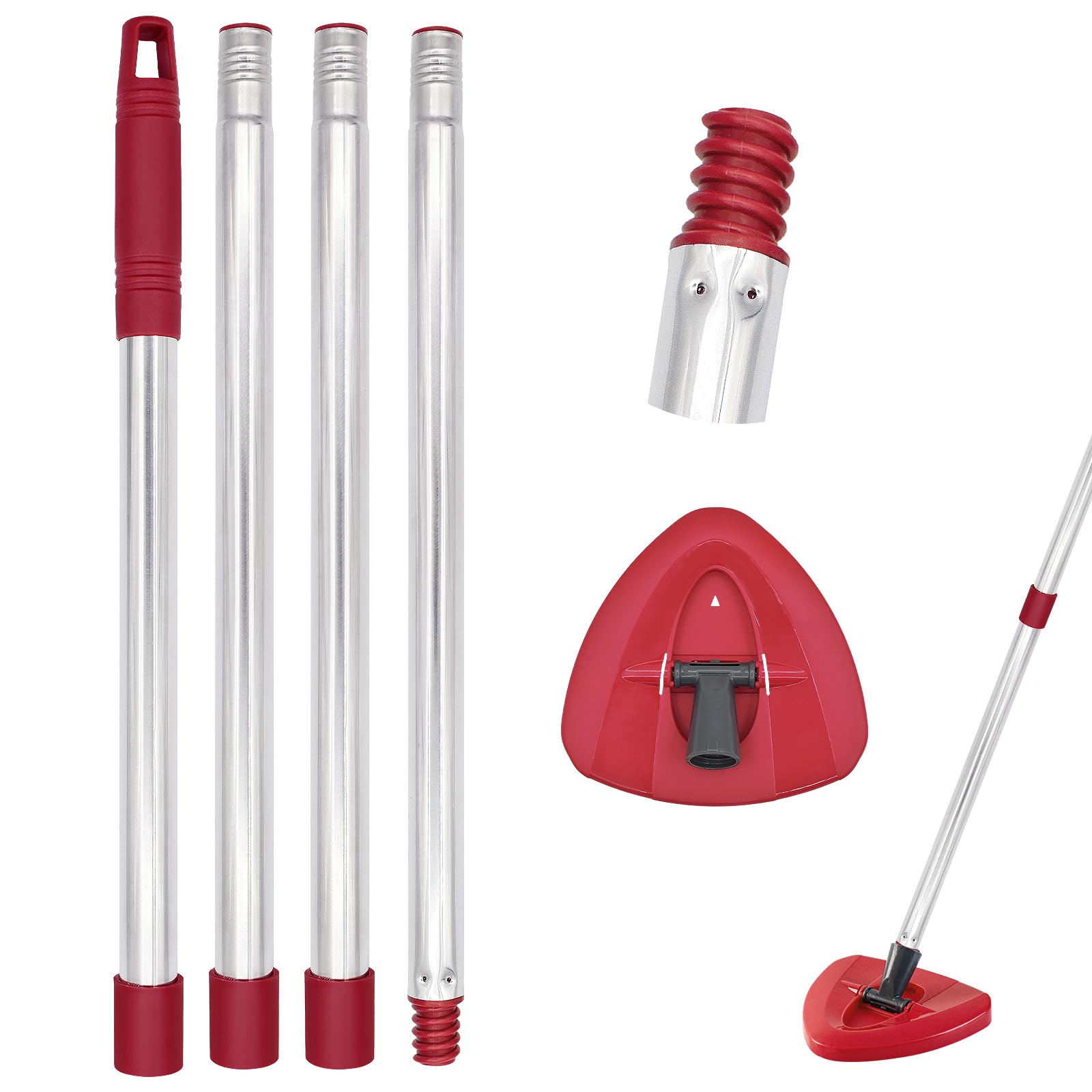 Mop Handle for Ocedar, Mop Handle for O Cedar, Spin Mops Replacement Stick and Base for Ocedar, 4-Section Mops Handles and Base for O Cedar, 30" to 58" Mop Stick Pole and Base for Cedar Mop