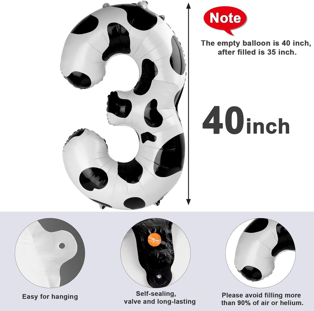 Numbers Balloon - 40 Inch Large White & Black Balloon for 3rd Birthday Party Decor