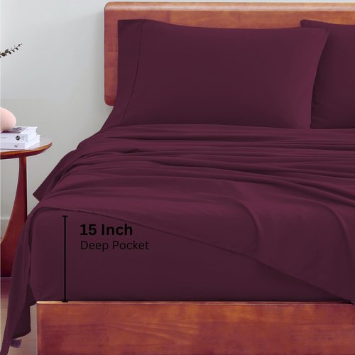 LANE LINEN 100% Organic Cotton Bed Sheets - Eco-Friendly Full Size, Soft Percale Weave in Windsor Wine