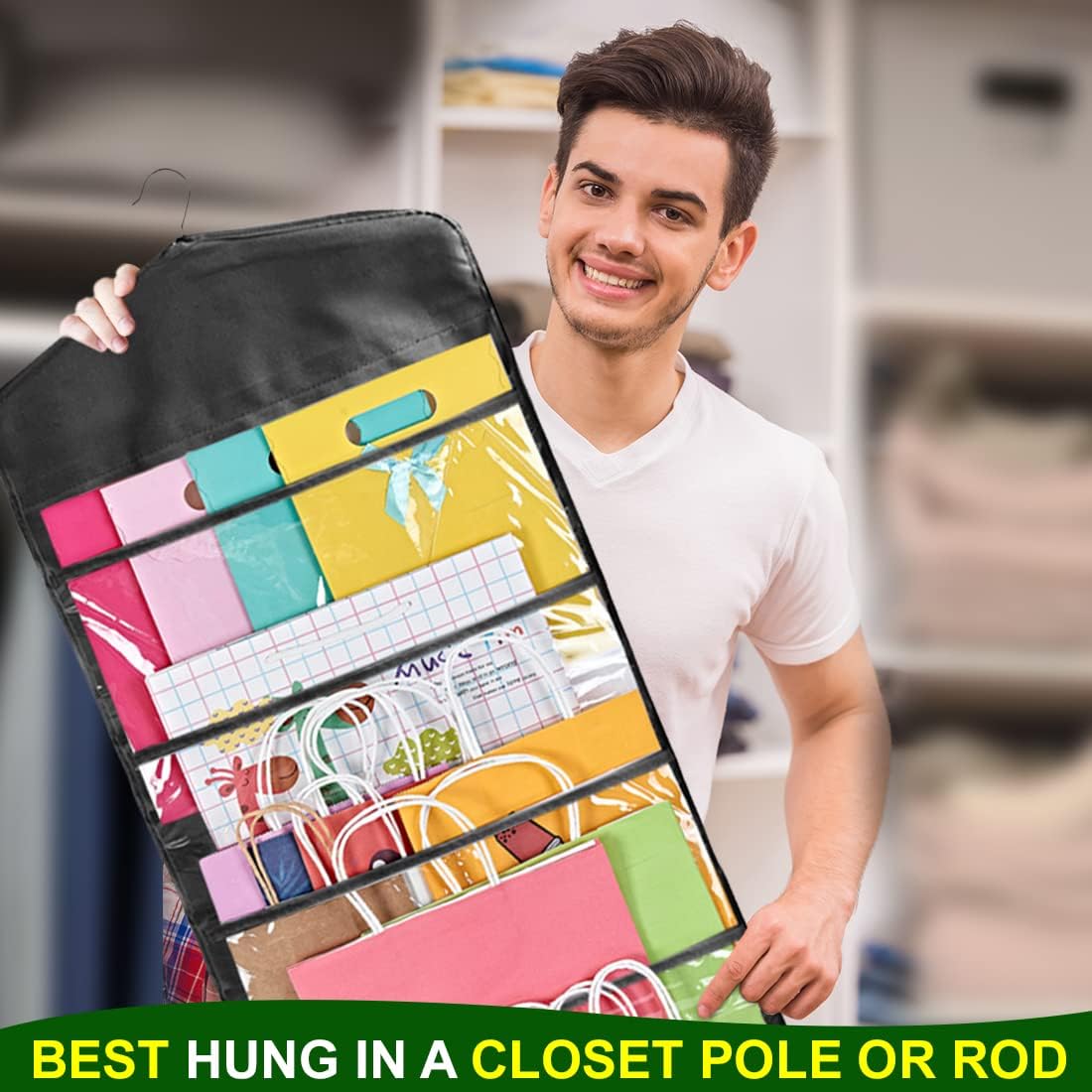 ProPik Gift Bag Storage Organizer - Double-Sided with Multiple Pockets | 38 x 16 Inch PVC (Full Black)