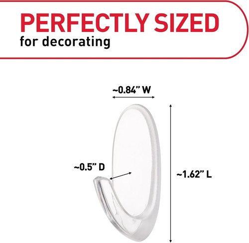 Command Small Clear Oval Hooks - Damage-Free Adhesive Wall Hooks for Home Decor | Holds Up to 1 lb