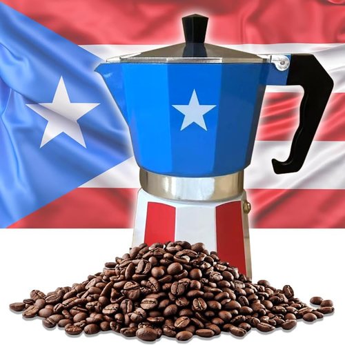 PRK 14 Puerto Rico Coffee Pot – Aluminum Moka Pot with Puerto Rican Flag Design | Traditional Stovetop Espresso Maker for Authentic Cafe Boricua