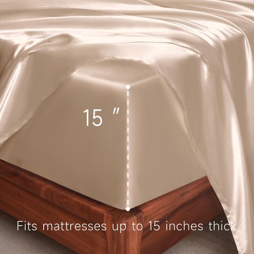 GOLAL Satin Sheets Queen Size - 4 Pieces Luxury Silky Soft Bed Sheets, Wrinkle-Free Champagne Satin Silk Sheet Set with 1 Deep Pocket Fitted Sheet, 1 Flat Sheet, 2 Pillow Cases