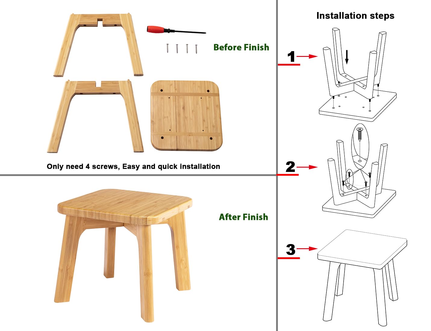 PELYN Small Wooden Step Stool for Kids – Mini Toddler Stool to Sit or Stand – Anti-Slip Bamboo Stool for Bathroom Sink, Potty Training & Kitchen