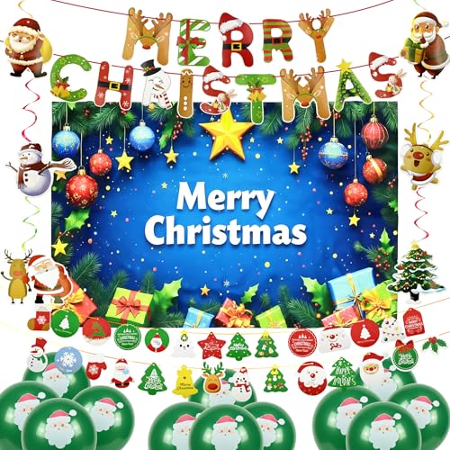 Merry Christmas Decoration Set - Banner & Hanging Swirls