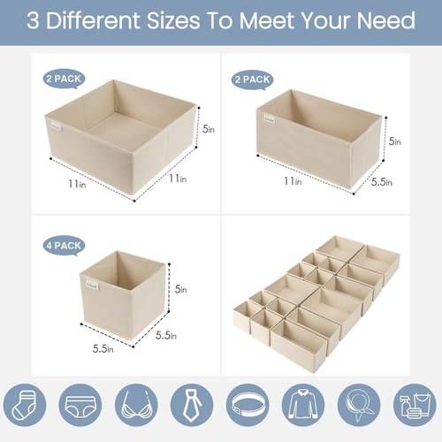 Criusia Drawer Organizer - 16 Pack Foldable Closet Organizers for Clothes, Socks & Accessories | Beige