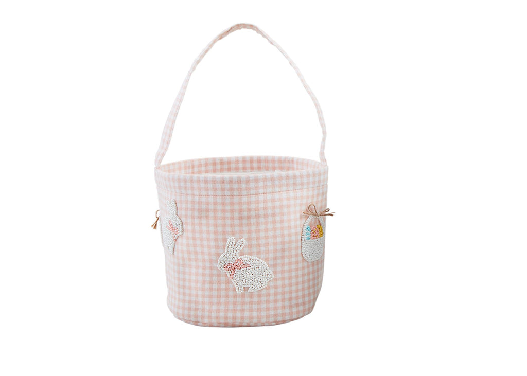Mud Pie Pink Easter Beaded Bucket; 7 1/2" x 8 1/2"