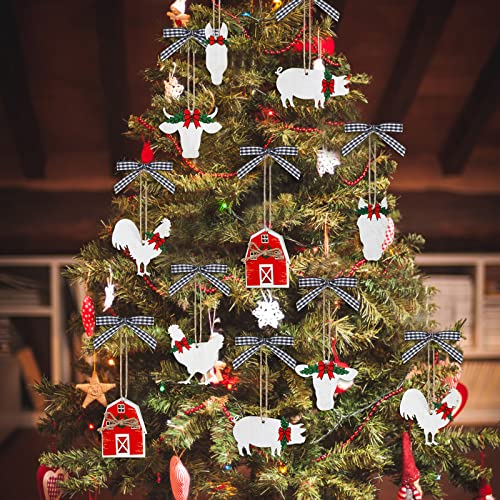 Farm Animal Christmas Ornaments Set - Wooden Holiday Decorations for Tree & Home