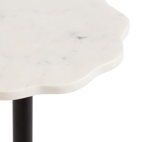 Kate and Laurel Sanzo Modern Pedestal Drink Table, 10 x 10 x 23, White Marble and Black, Decorative End Table with Scalloped Marble Tabletop for Use as Small Plant Stand or Cute Martini Table