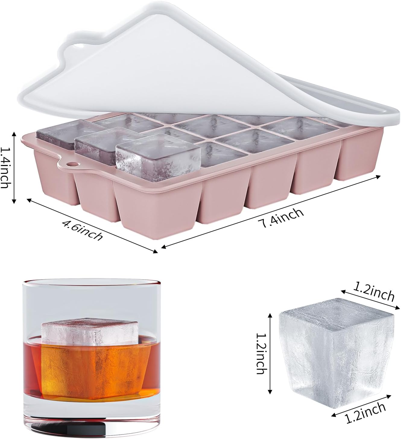 Skiennix Silicone Ice Cube Tray 3 Pack - Easy Release BPA-Free Ice Cube Molds for Cocktails & Whiskey | Blue, Pink, Green
